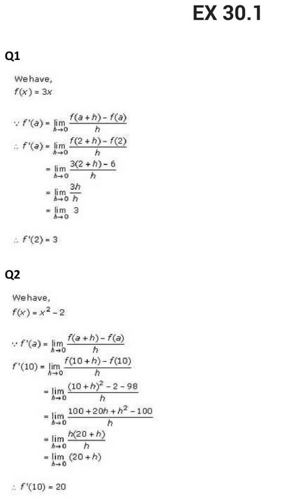 NCERT Solutions Class 11 Mathematics RD Sharma Derivatives-