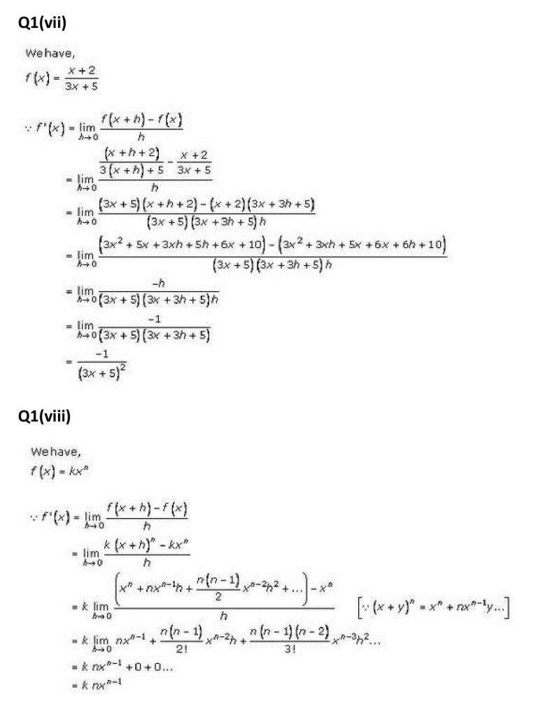 NCERT Solutions Class 11 Mathematics RD Sharma Derivatives-