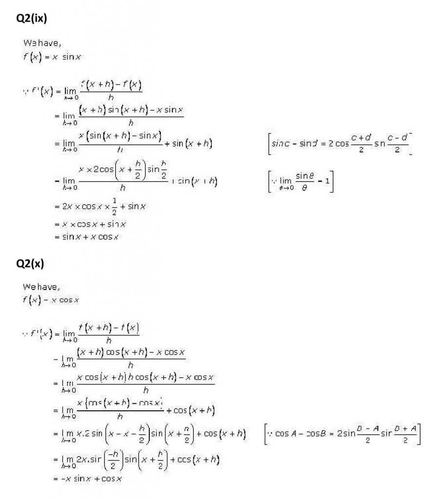 NCERT Solutions Class 11 Mathematics RD Sharma Derivatives-