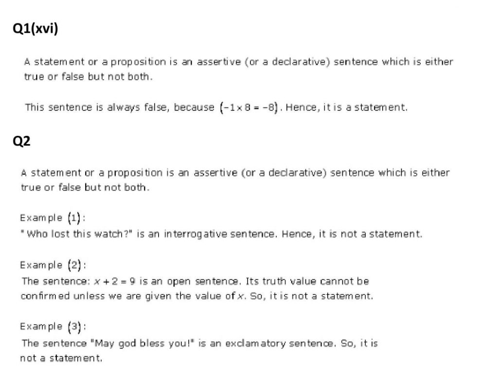 NCERT Solutions Class 11 Mathematics RD Sharma Mathematical Reasoning-