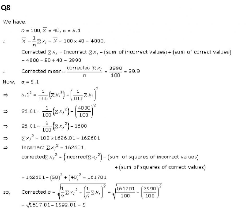 NCERT Solutions Class 11 Mathematics RD Sharma Statistics-